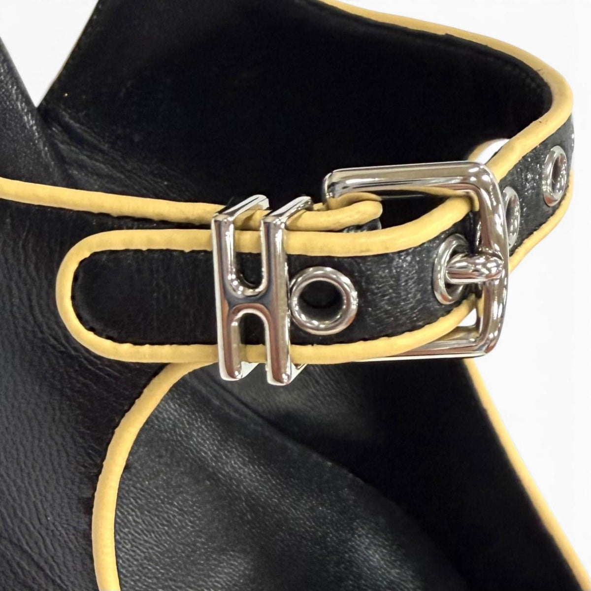 Hermes Cleo H Buckle Square Toe Leather Ballet Shoes Black — view 8