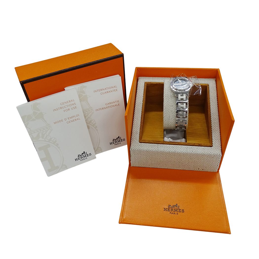 Hermes Watch Clipper Date Quartz Stainless Steel Silver Blue — view 8