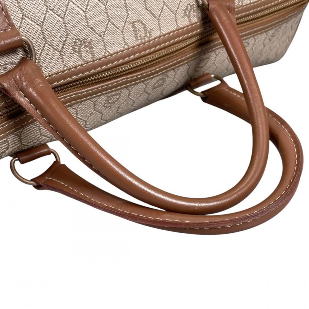 Dior Boston Bag Vintage Honeycomb Pattern Leather Beige Gold — view 8
