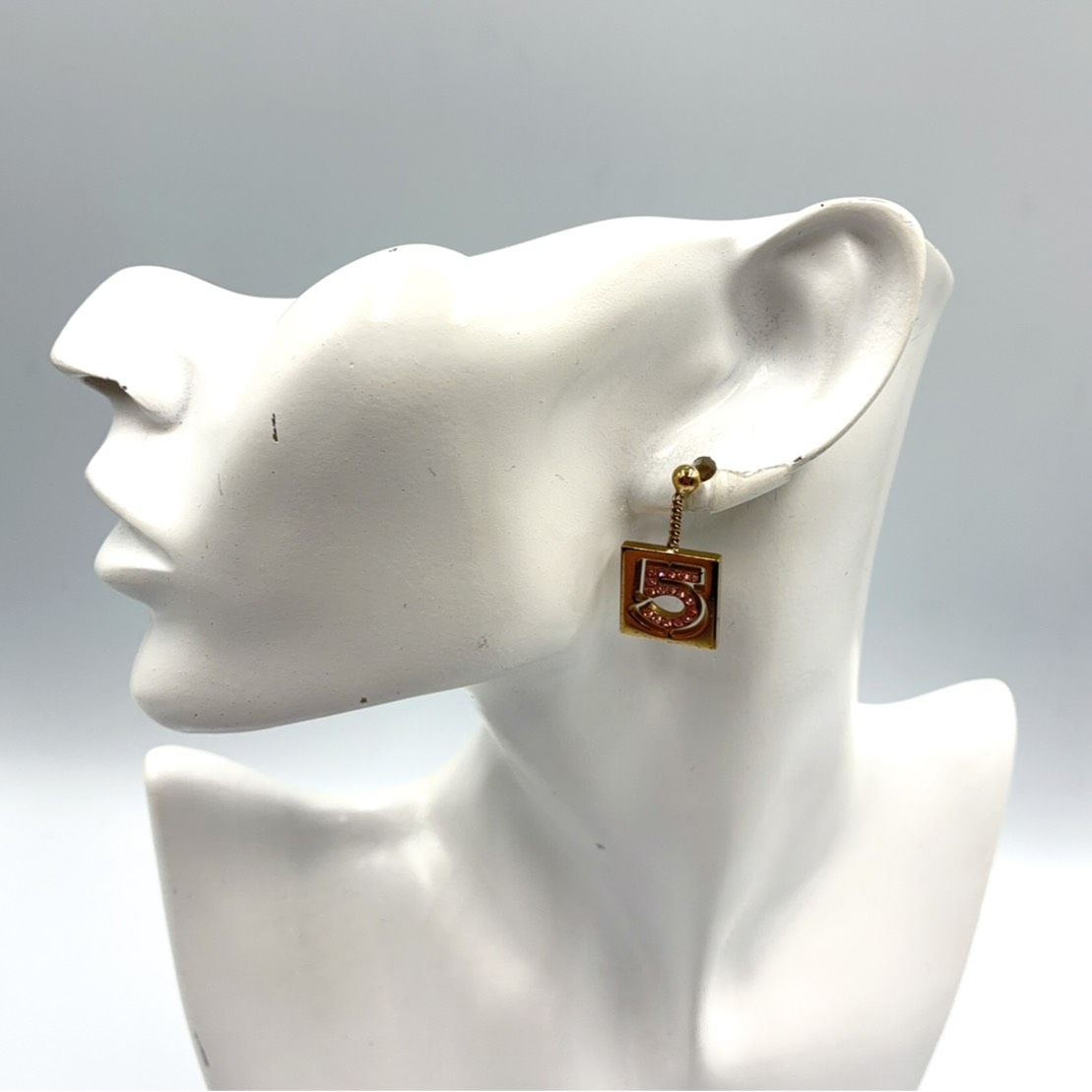 Chanel No 5 Rhinestone Square Gold Pink Earrings — view 6