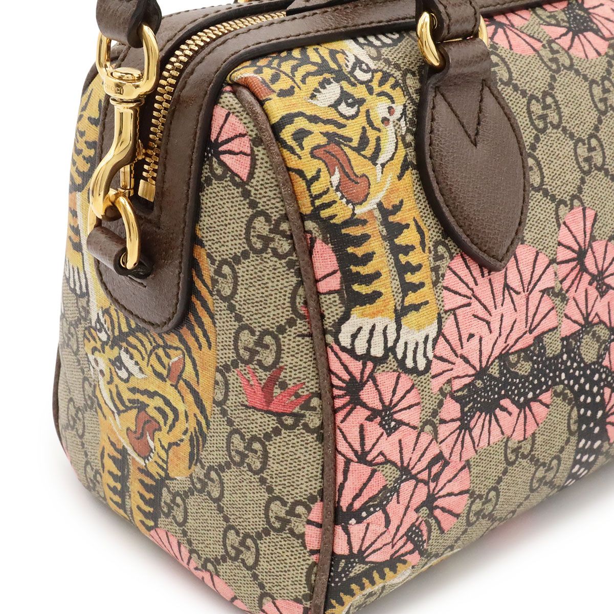 Gucci GG Supreme Bengal Tiger Mini Boston Bag 2-Way Leather Beige Brown — view 8