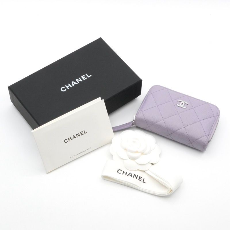 Chanel Wallet Coin Purse Lavender Silver Quilted CC Logo Classic Zip Card Case — view 8