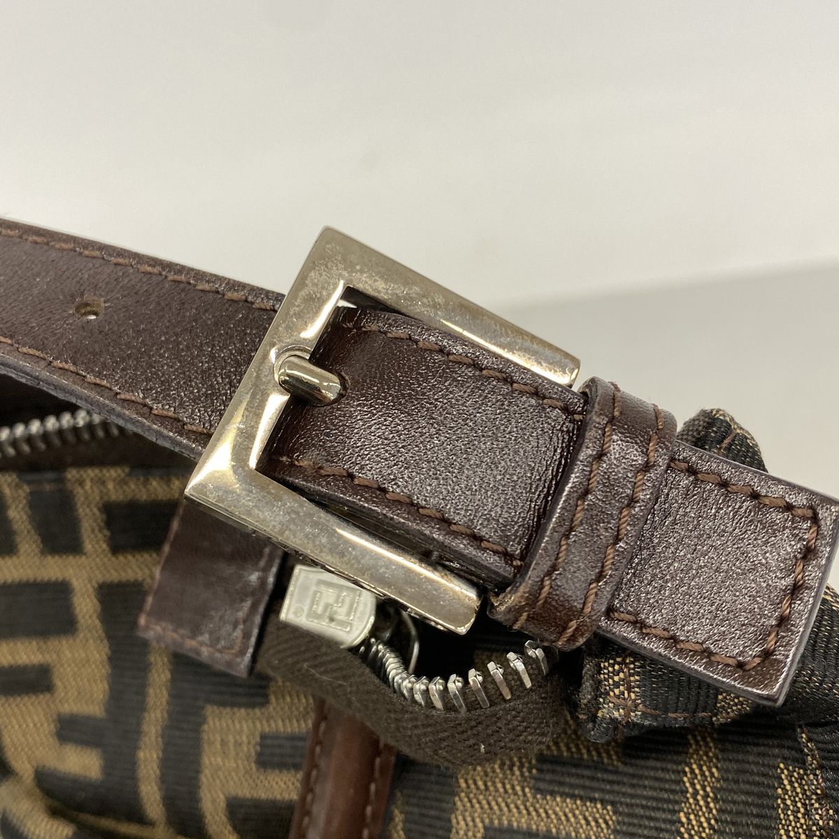 Fendi Shoulder Bag Zucca Nylon Canvas Brown Silver — view 8