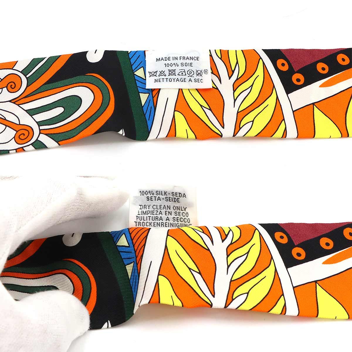 Hermes Twilly Scarf Silk 100% Maharani's Garden Orange Multicolor Doll — view 6