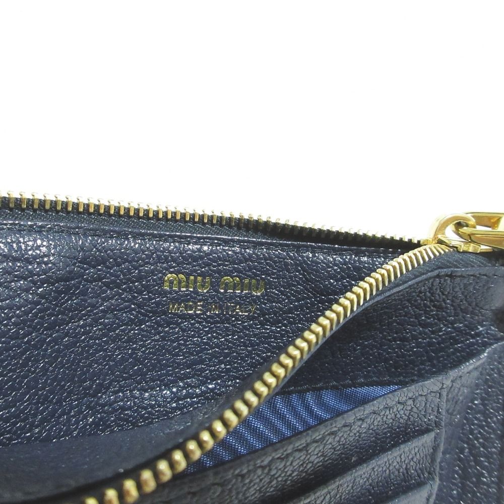 Miu Miu Madras Leather Coin Card Holder Navy Purse — view 5