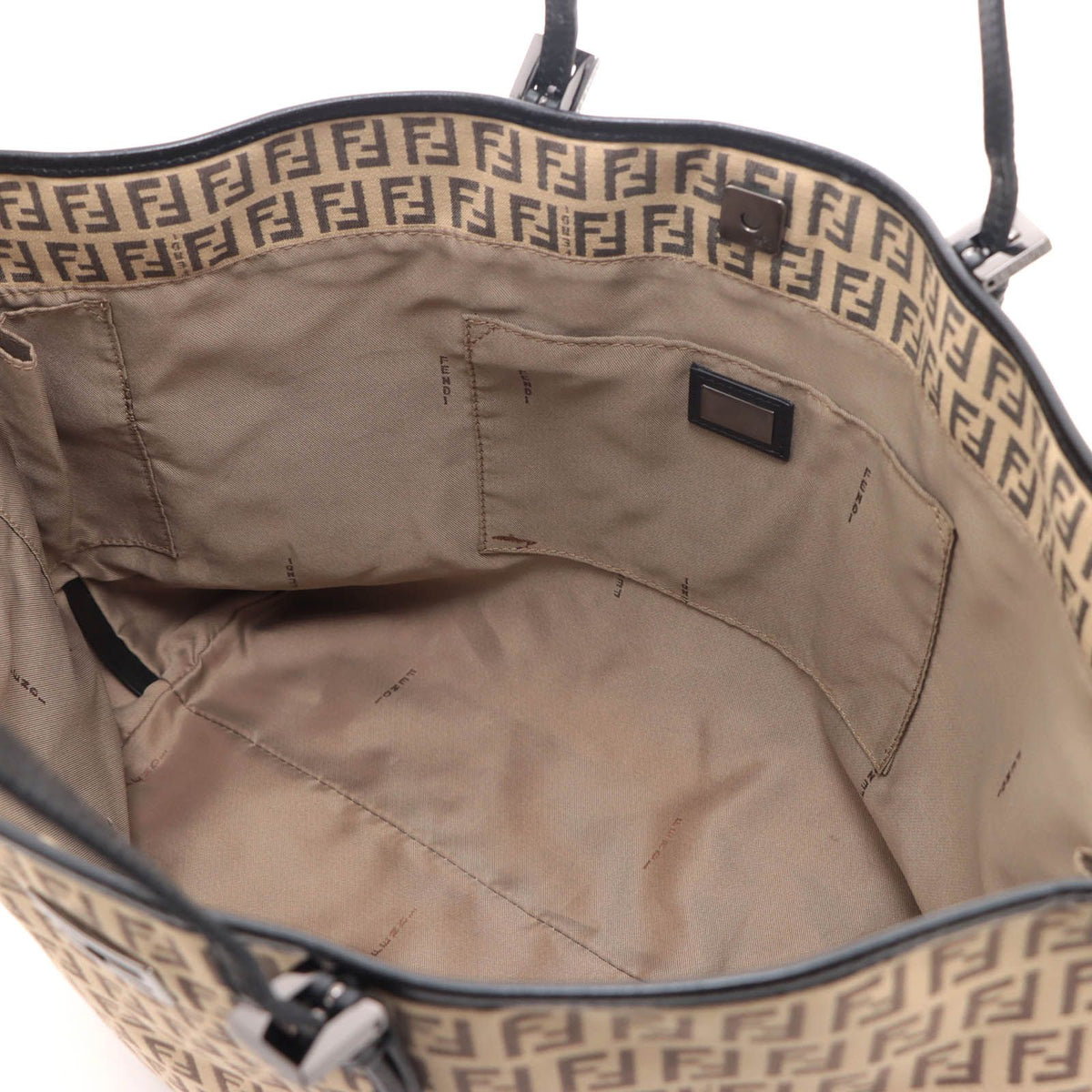 Fendi Zucchino Tote Bag Beige Black Canvas Leather — view 8