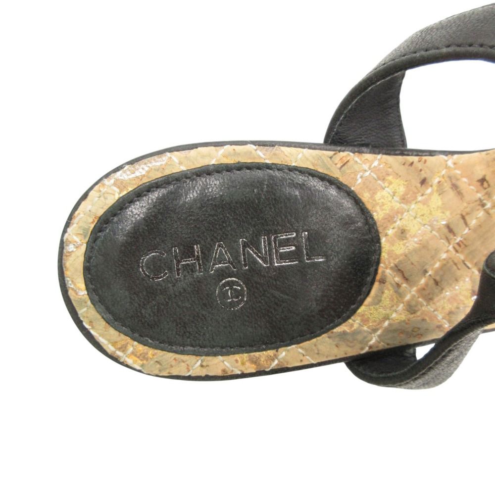 Chanel Sandals Beach Thong CC Logo T Strap Quilted Cork Black — view 8