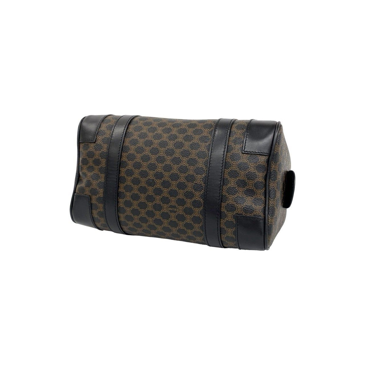 Celine Vintage Macadam Blason Logo Pattern Leather Mini Boston Bag Black Brown — view 8