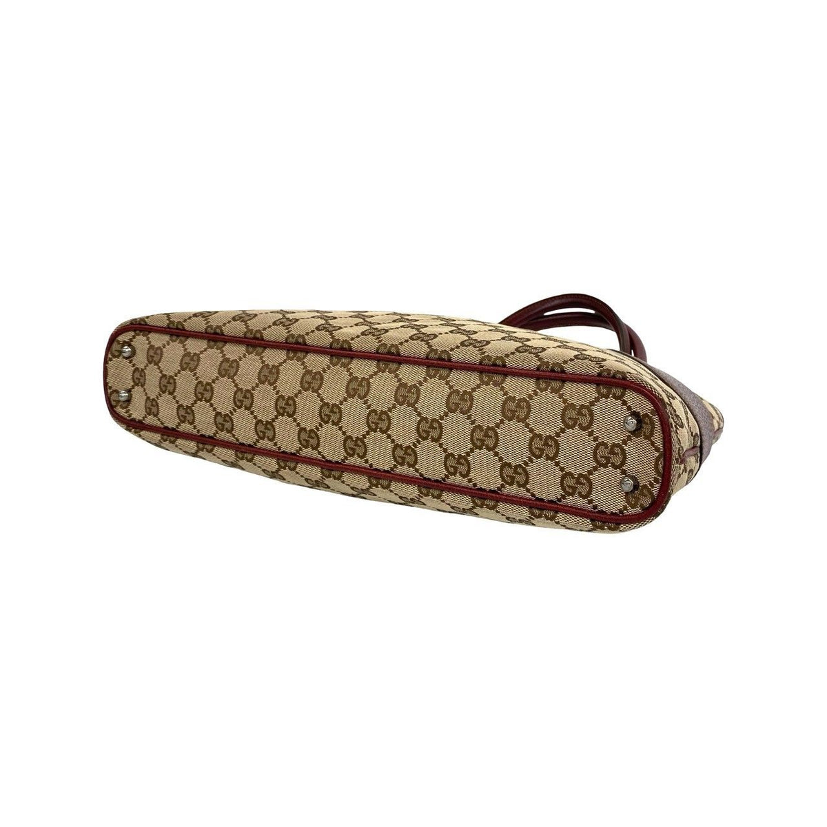 Gucci GG Logo Pattern Canvas Leather Tote Shoulder Bag Brown — view 8