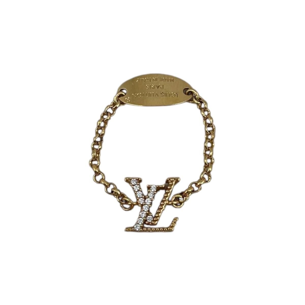Louis Vuitton Ring Set LV L Metal Chain Monogram Flower Strass Rhinestone Gold — view 8