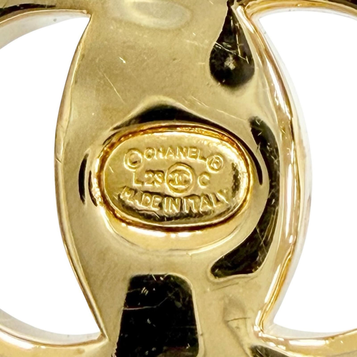 Chanel CC Logo Heart Crystal Rhinestone Earrings for Both Ears Gold — view 6