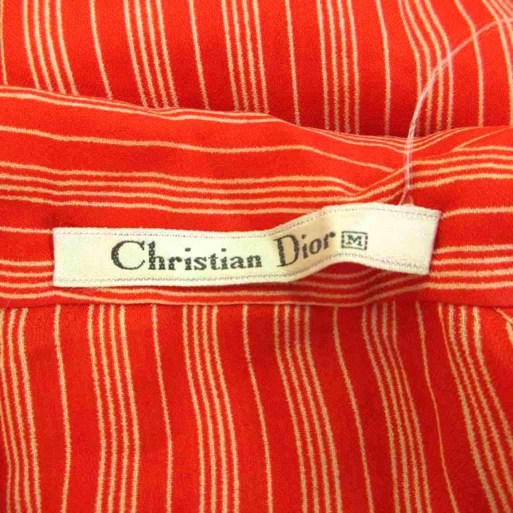Dior Long Sleeve Shirt Blouse Top Striped Pattern Open Collar Red White M — view 6