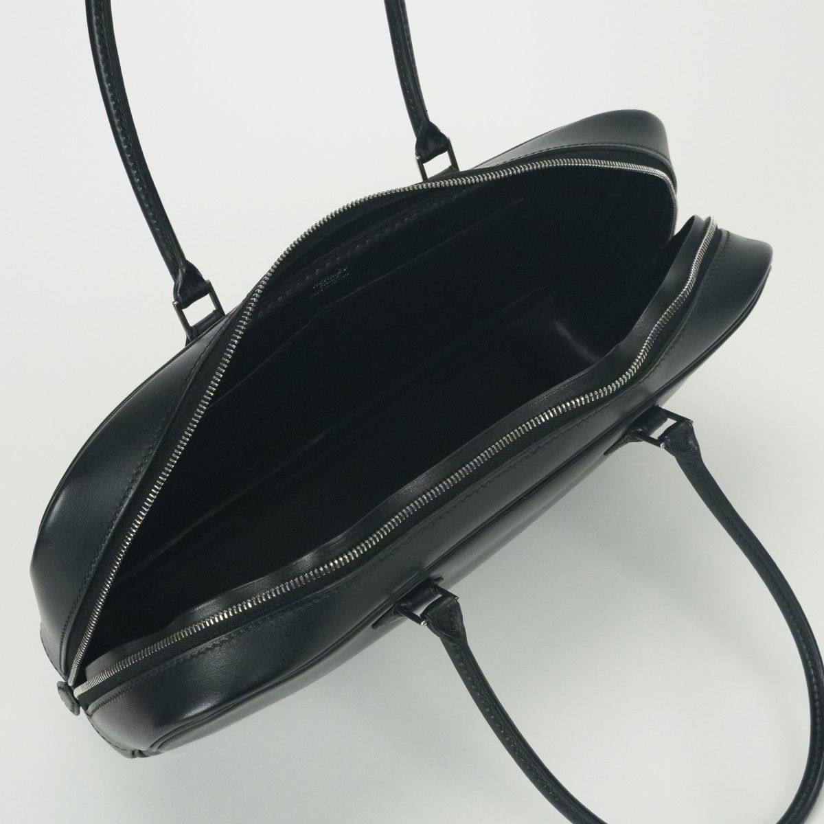 Hermes Plume Elan 28 Tote Box Calf Noir Black Silver Handbag — view 8