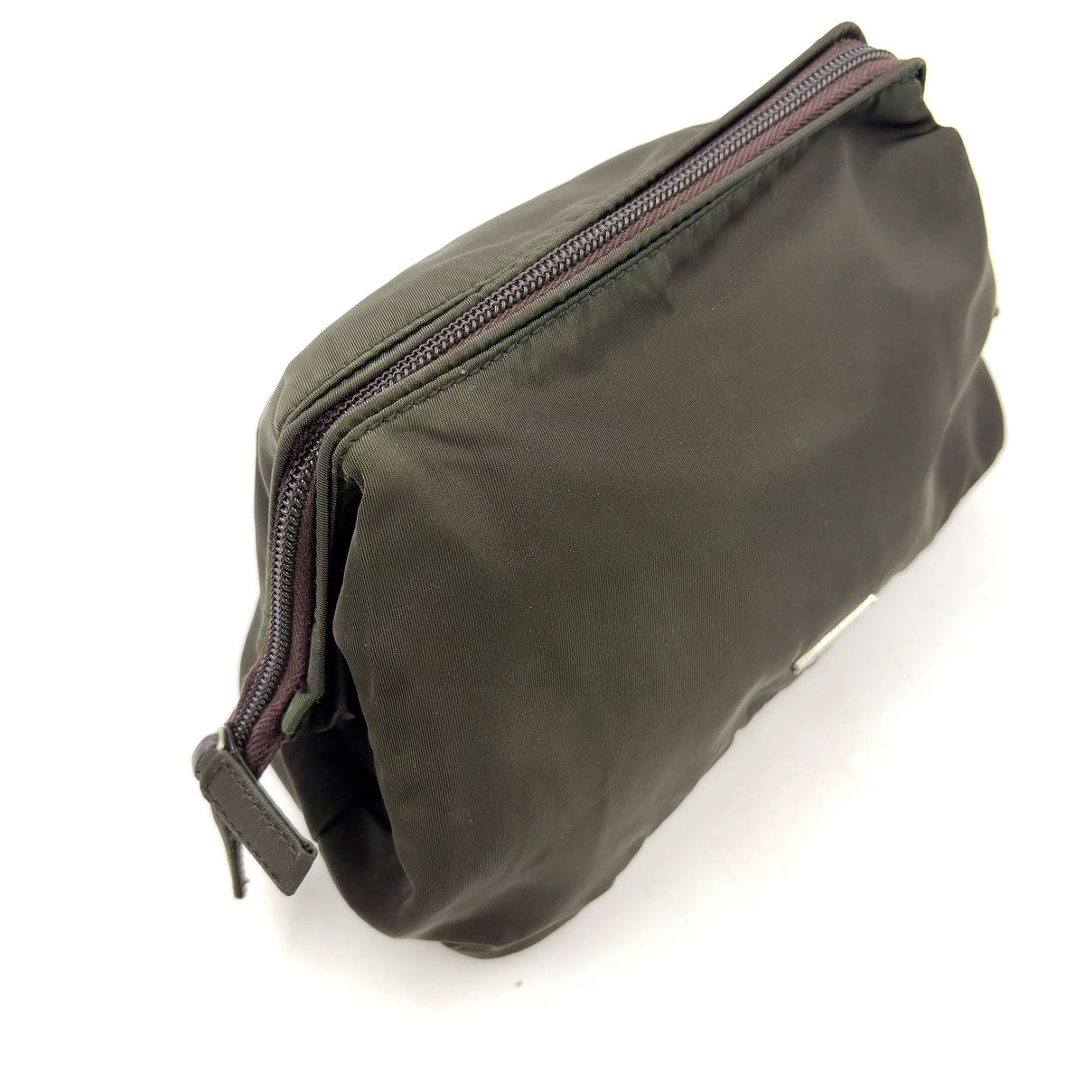 Prada Tessuto Nylon Khaki Green Pouch Silver — view 8
