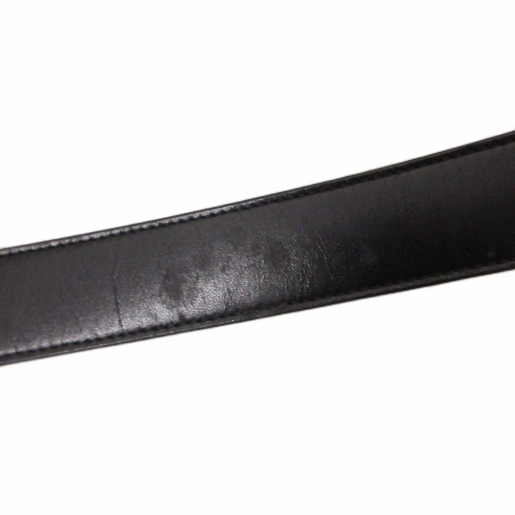 Gucci Square Buckle Leather Belt Logo Stamp Black Gold Tone — view 8