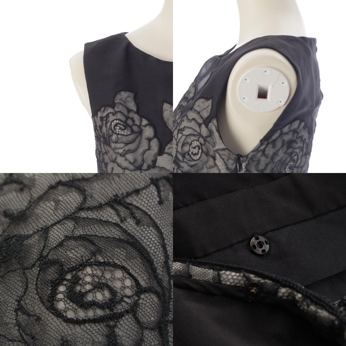 Dior Silk Rose Lace Sleeveless Top Pleats Skirt Set Black Gray White /38 40 — view 8