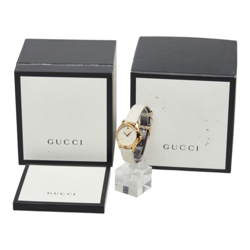 Gucci G-Timeless Bee Watch 126.5 Beige Gold White Stainless Steel Leather — view 8