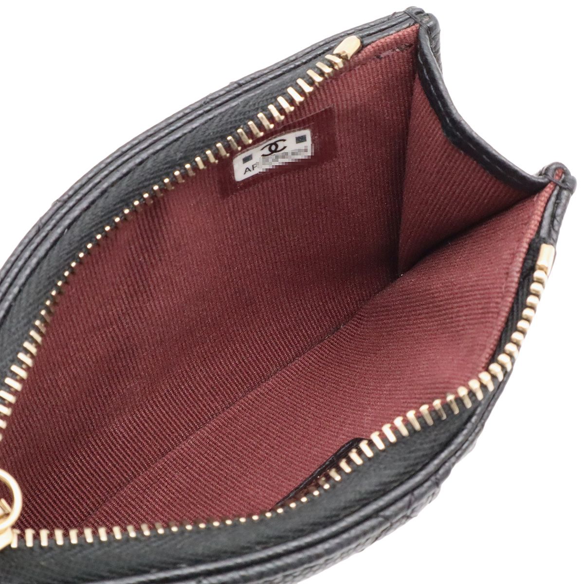 Chanel Quilted CC Logo Card Case Fragment Coin Purse Caviar Leather Black Gold — view 8