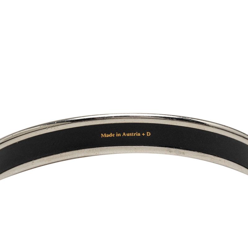 Hermes Enamel PM Caleche Bangle Black Silver Metal Bracelet — view 5