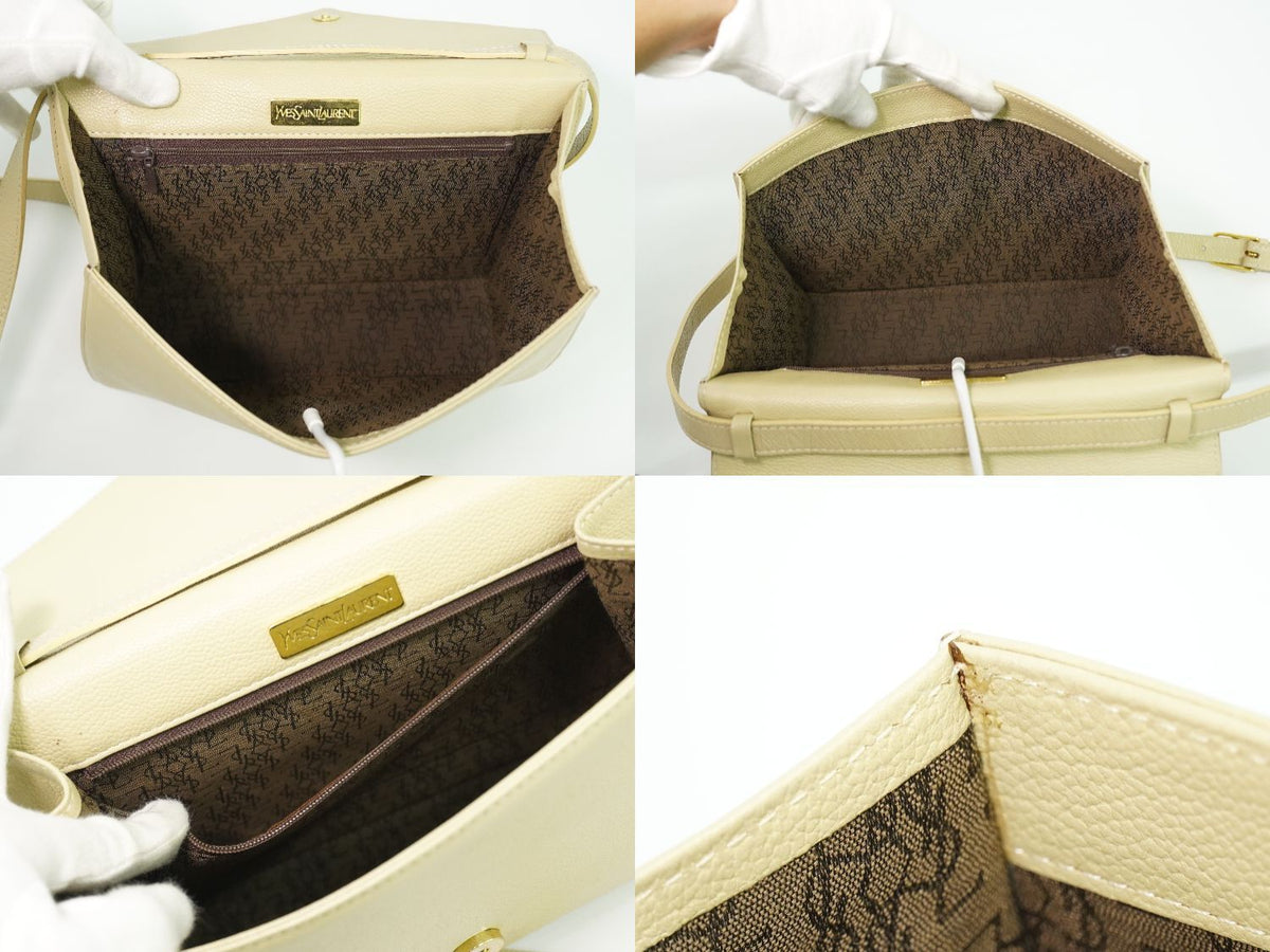 Saint Laurent YSL Logo 2-Way Shoulder Bag Clutch Leather Ivory — view 8