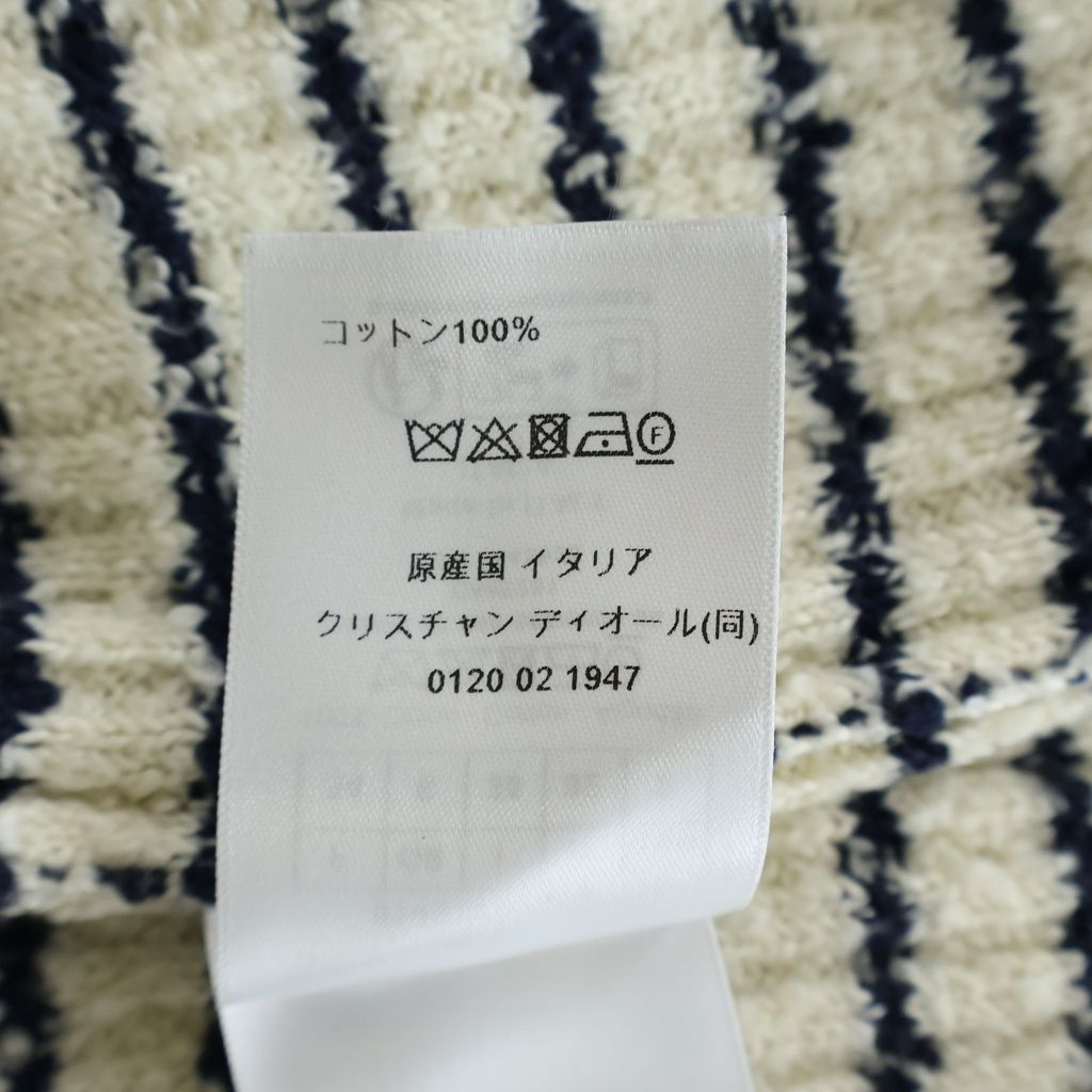Dior Maniere Short Sleeve Knit White Navy Cotton Sweater — view 8