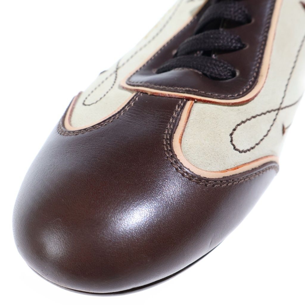 Louis Vuitton Logo Embroidery Lace-up Low-Top Sneakers Ivory Brown — view 6