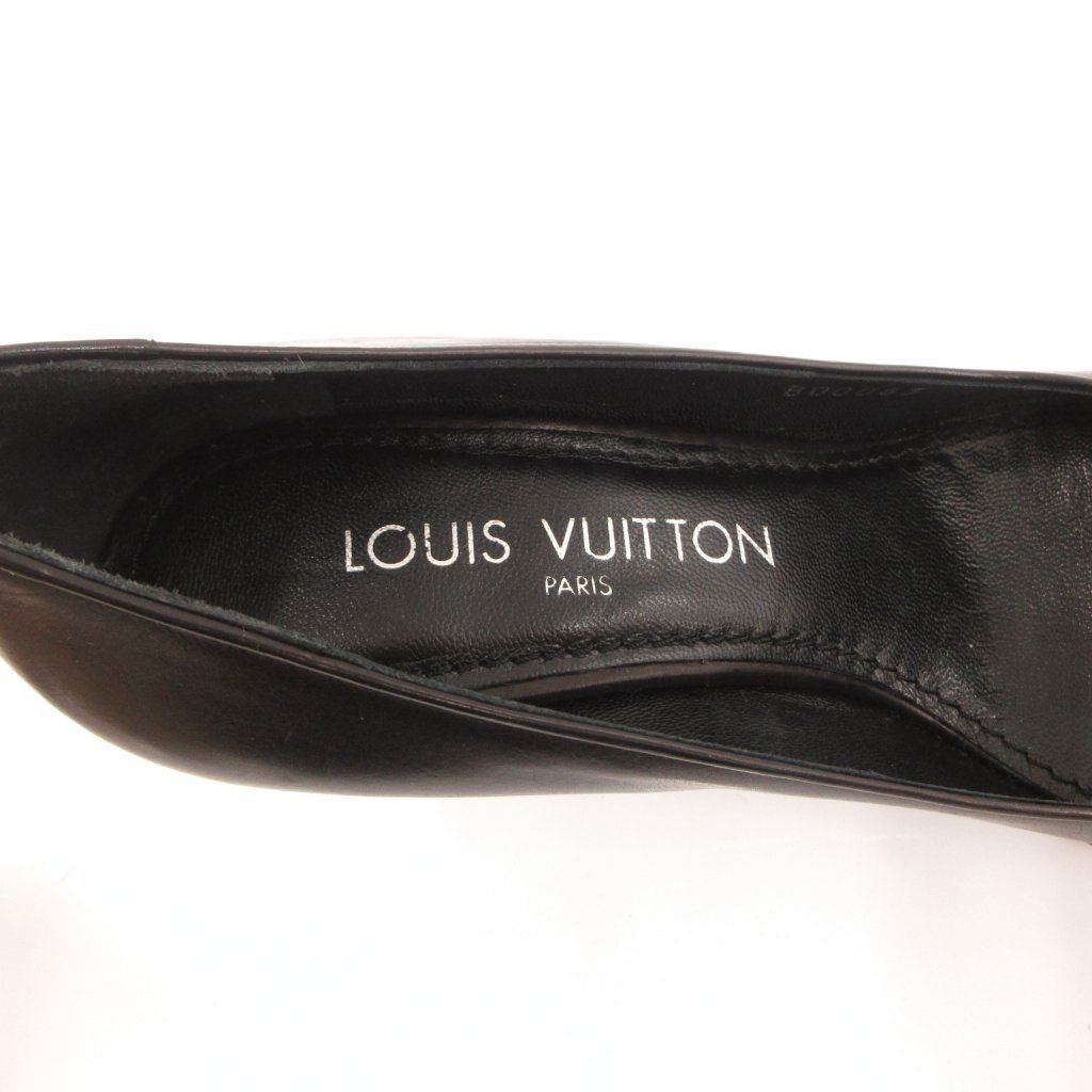 Louis Vuitton LV Monogram Metal Logo Leather Pumps Shoes Pointed Toe Ribbon — view 8