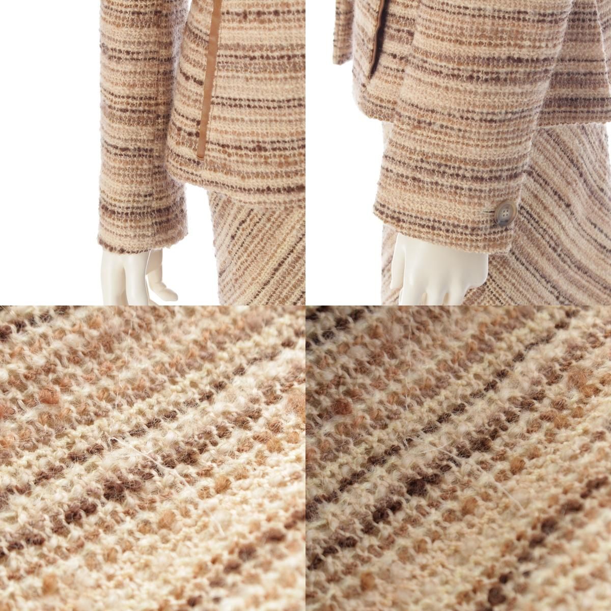 Prada Wool Tweed Vintage Border Suit Skirt Set Beige Natural 42 — view 8