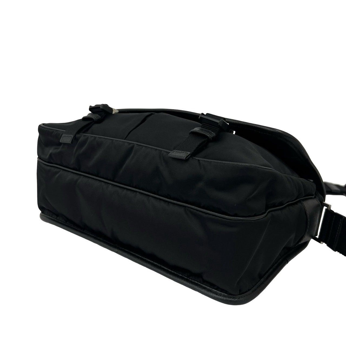 Prada Triangle Logo Tessuto Pocono Nylon Saffiano Leather Shoulder Bag Black — view 8