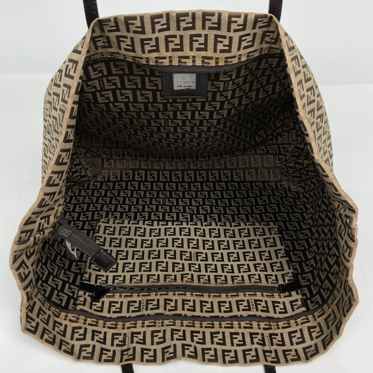 Fendi Tote Zucchino Pattern Shoulder Bag Canvas Brown — view 6
