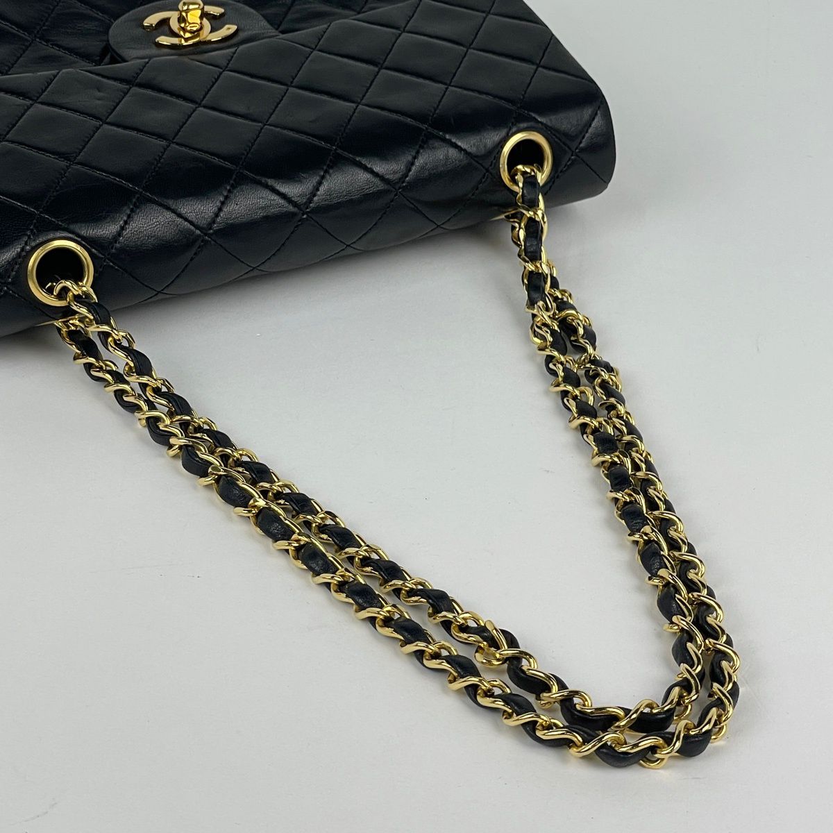 Chanel Shoulder Bag Quilted Double Flap CC Logo Leather Black — view 8