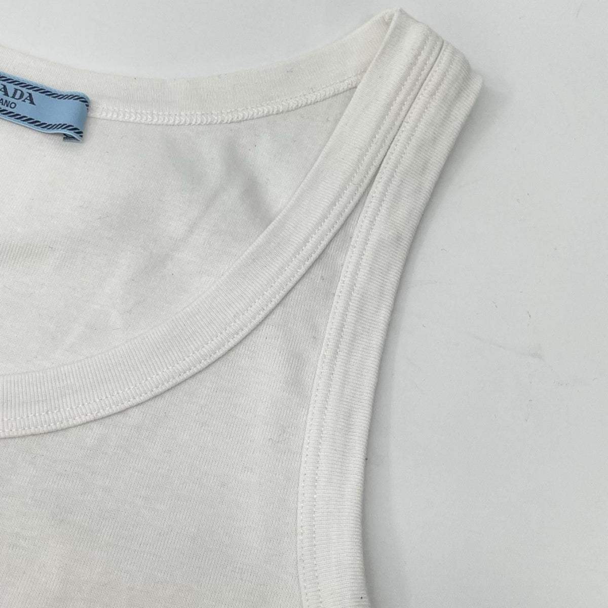 Prada White Triangle Logo Ribbed Knit Jersey Tank Top Sweater 36 — view 8