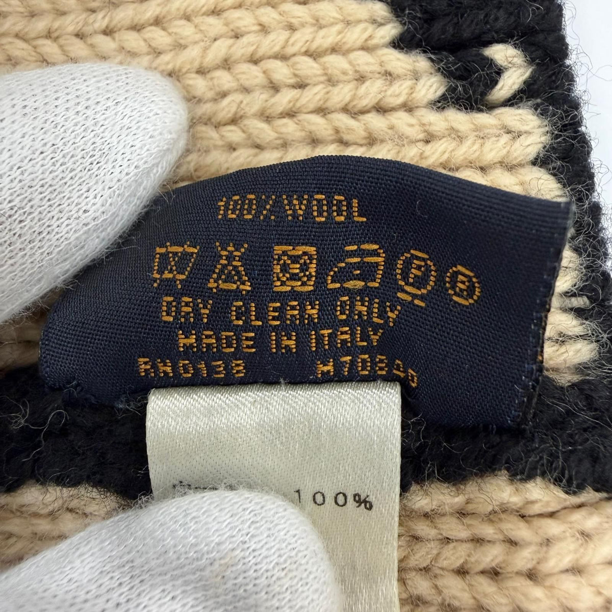 Louis Vuitton Bonnet Morning Glam Wool Beanie Knit Cap Black Beige Hat — view 8