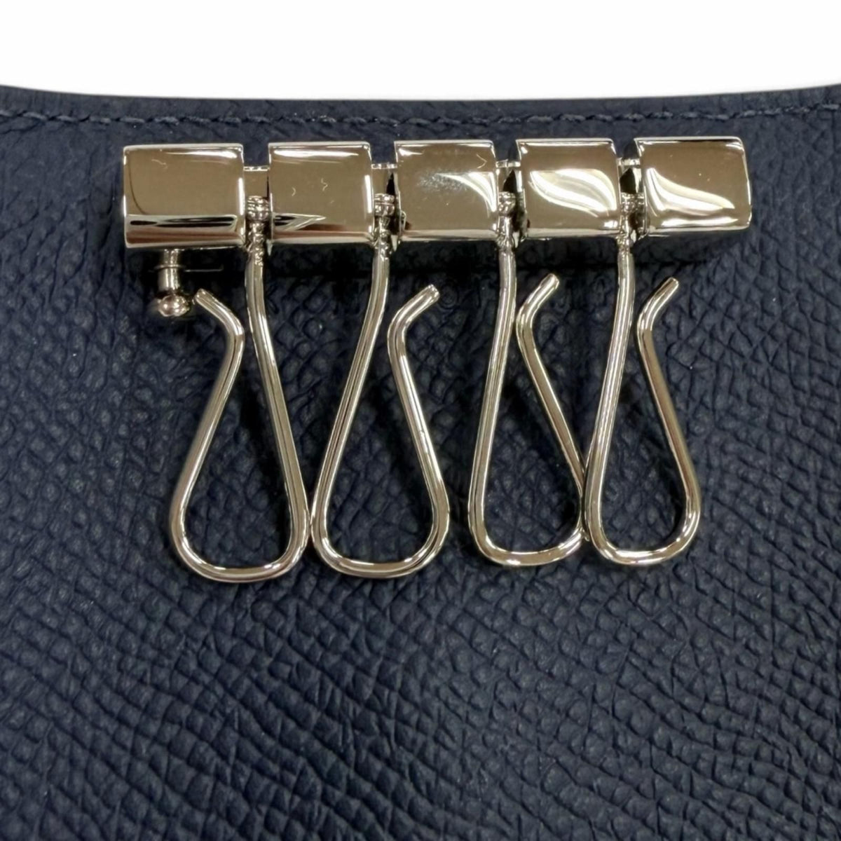 Hermes Bearn Veau Epsom Silver H Logo Key Case Blue Navy Key Holder — view 8
