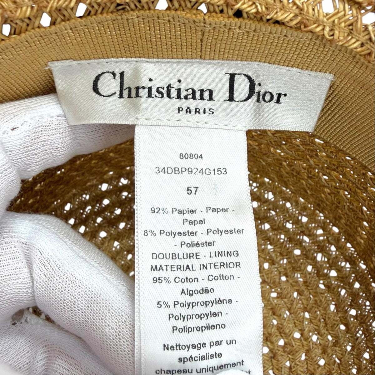 Dior Logo Embroidery Ribbon Wide Brim Paper Hat 57 — view 8