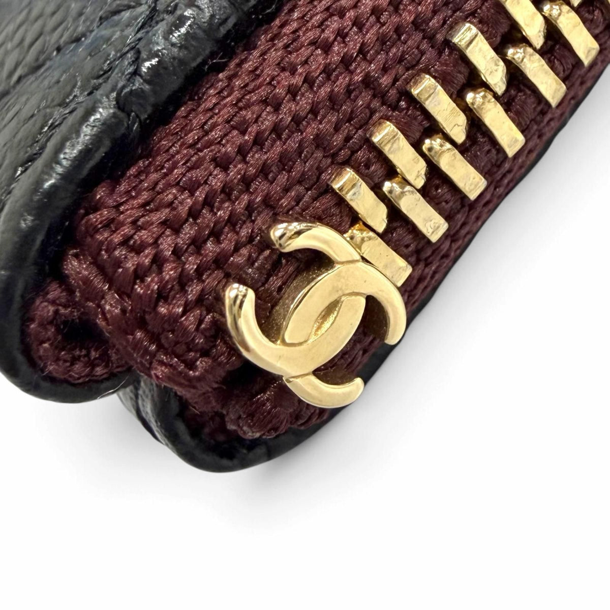 Chanel Caviar Leather CC Logo Quilted Classic Small Zip Pouch Mini Black Gold — view 8