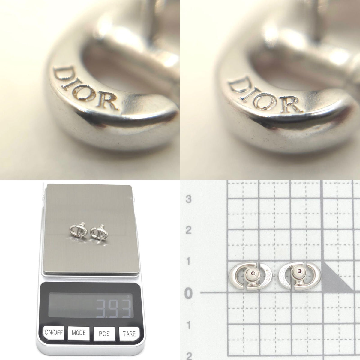 Dior CD Navy Stud Earrings CD Signature Silver Tone Metal Push Clasp — view 8
