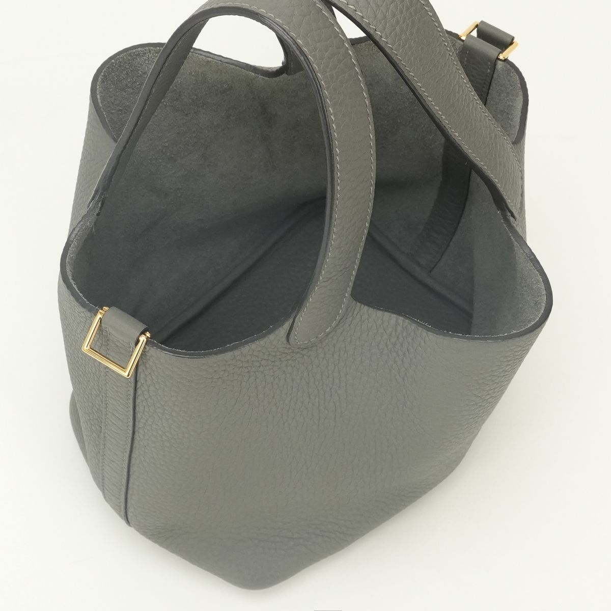 Hermes Picotin Lock PM 18 Tote Bag Taurillon Clemence Gris Meyer Gray Gold — view 8