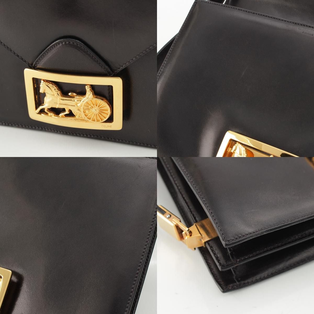 Celine Leather Carriage Shoulder Bag Black — view 8