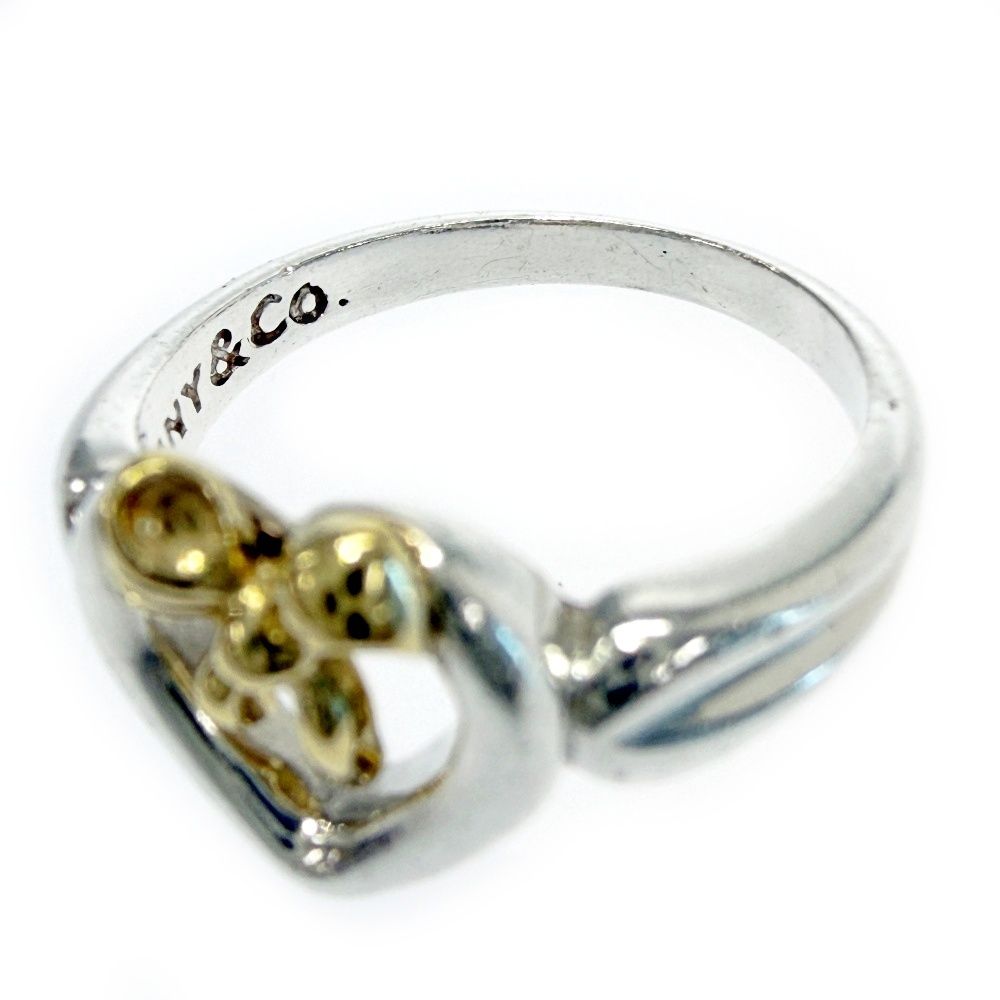 Tiffany & Co Silver Gold Heart Ribbon Ring — view 8