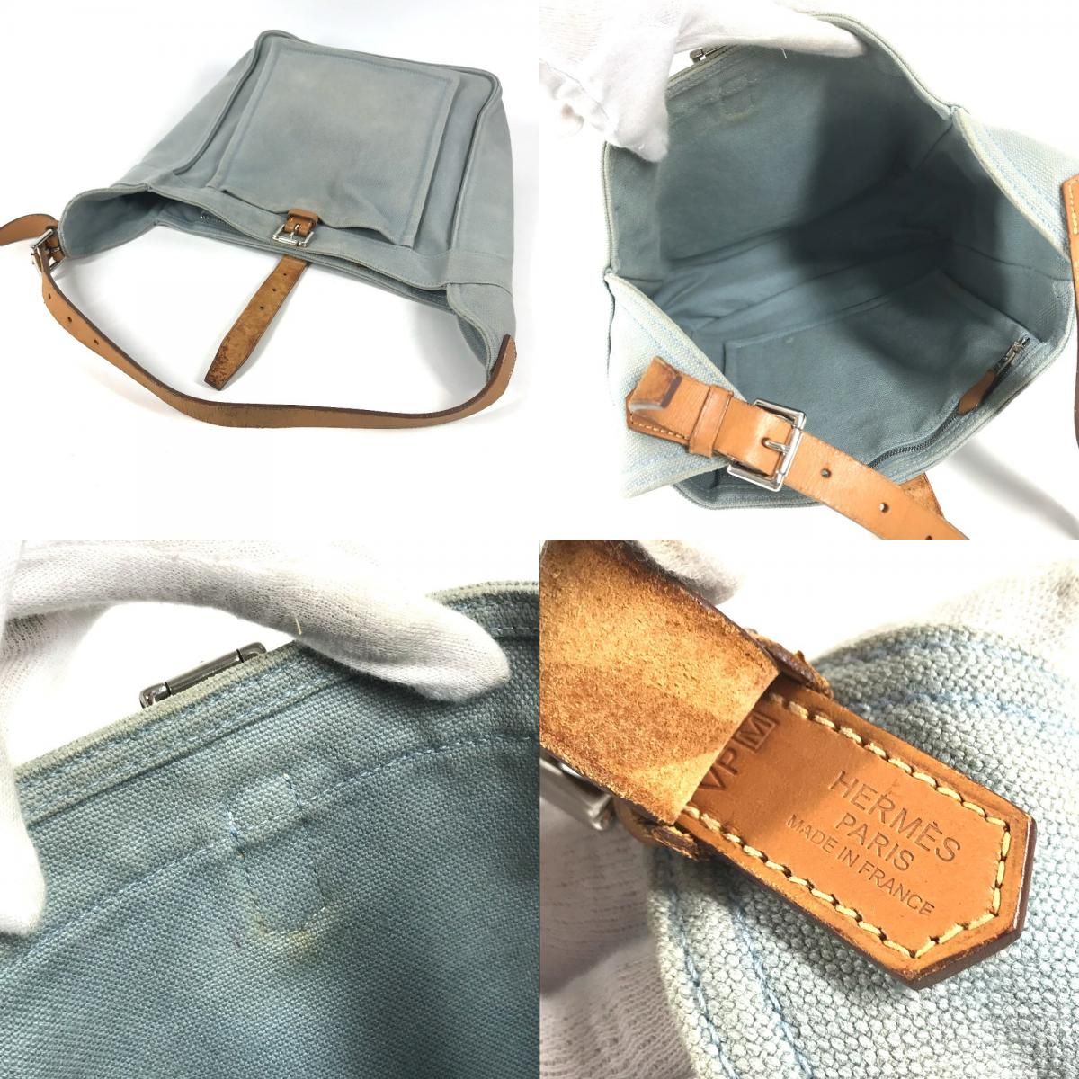 Hermes Tote Marwari PM Shoulder Bag Canvas Blue — view 8