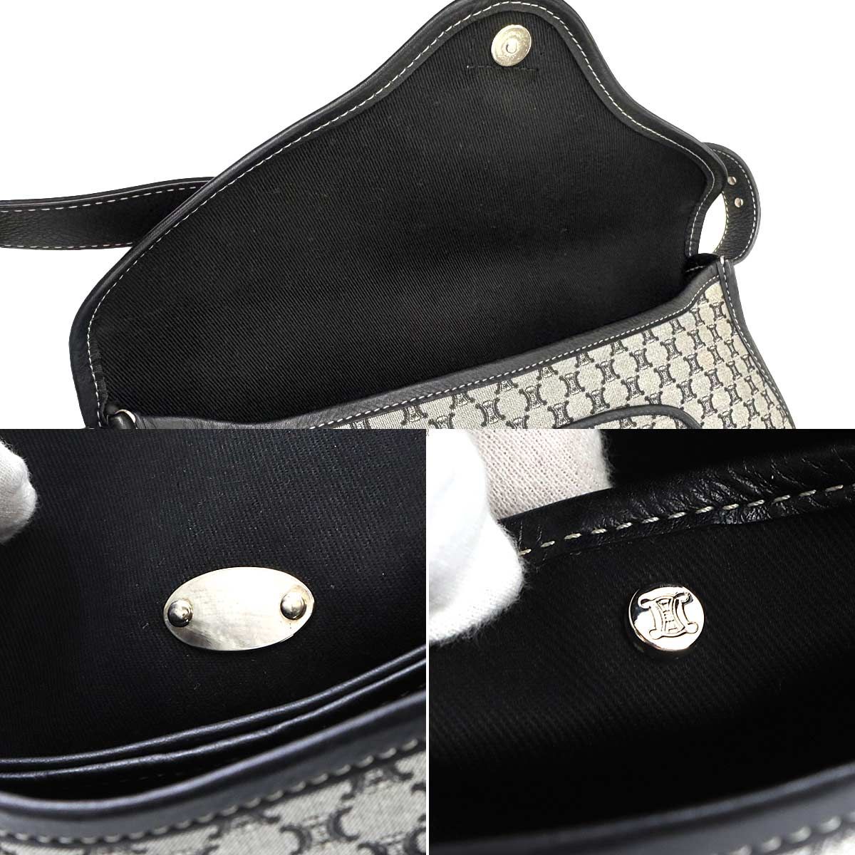 Celine Macadam Shoulder Bag Canvas Leather Gray Black Silver Vintage — view 8