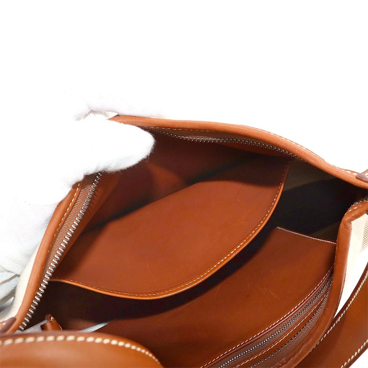 Hermes Trim 31 Shoulder Bag Toile H Barenia Ecru Fauve Silver — view 8