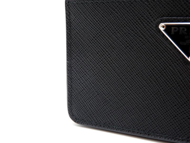 Prada Saffiano Fragment Case Leather Black Silver Card Holder — view 5