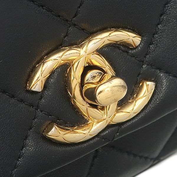 Chanel Shoulder Bag Quilted Mini Chain Lambskin Black Gold 3 Heavy Repair — view 8