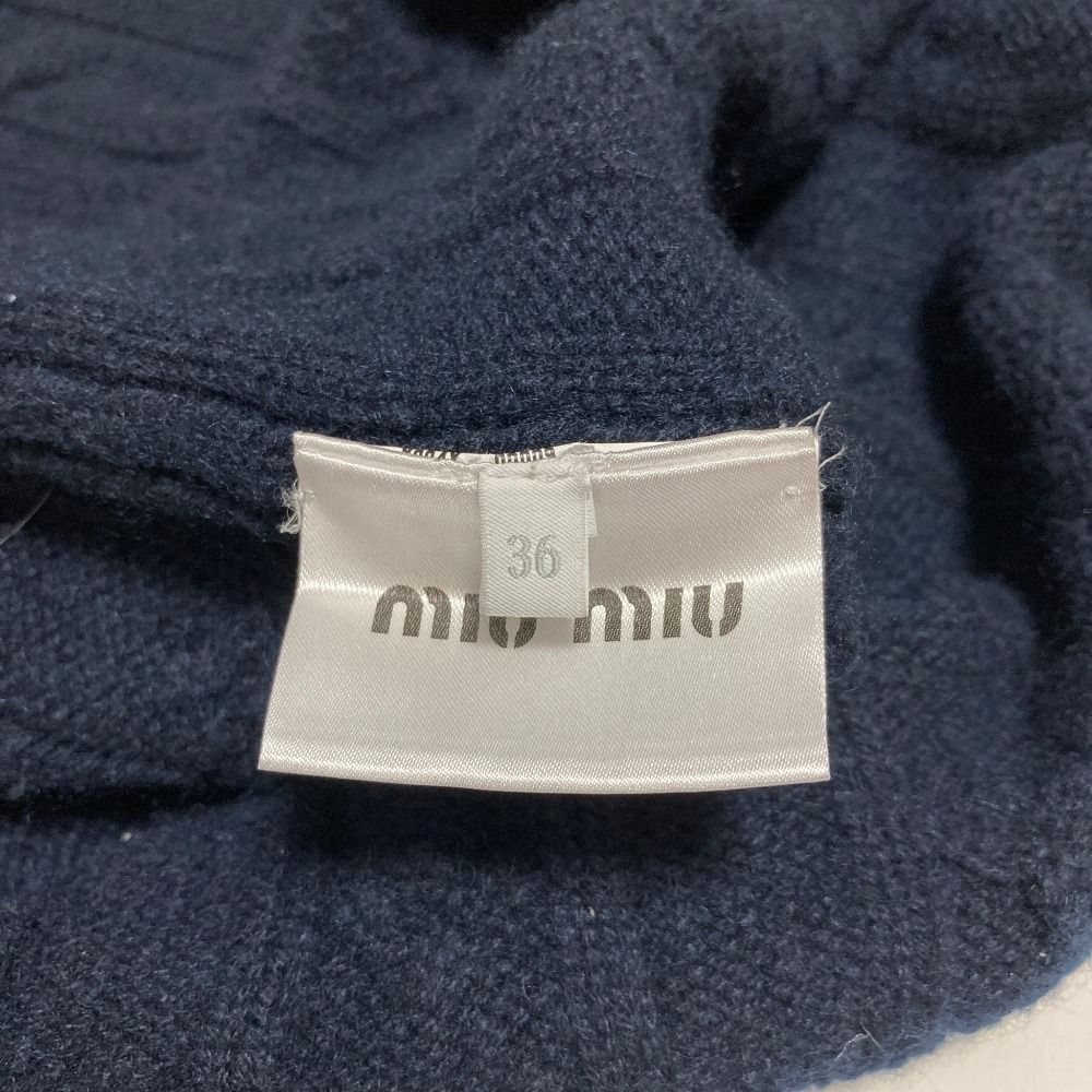 Miu Miu Back Logo Embroidery Cable Knit Cashmere Sweater Navy Autumn Winter 36 — view 8