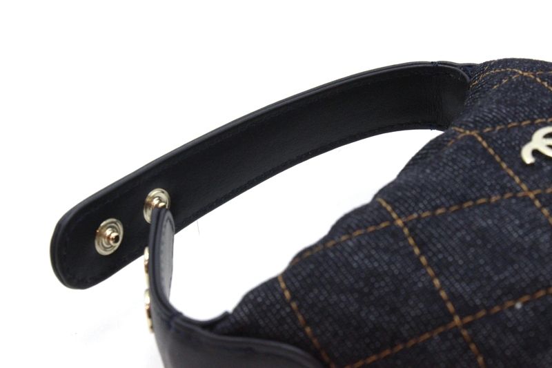 Chanel Quilted Bag Charm Navy Gold Denim Leather — view 8