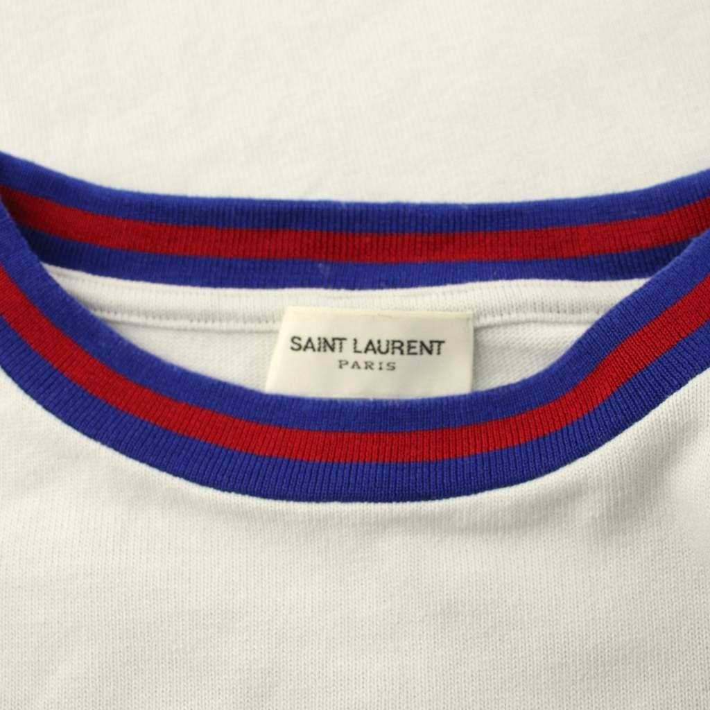 Saint Laurent Paris Knit Top Short Sleeve Logo White Sweater M — view 6