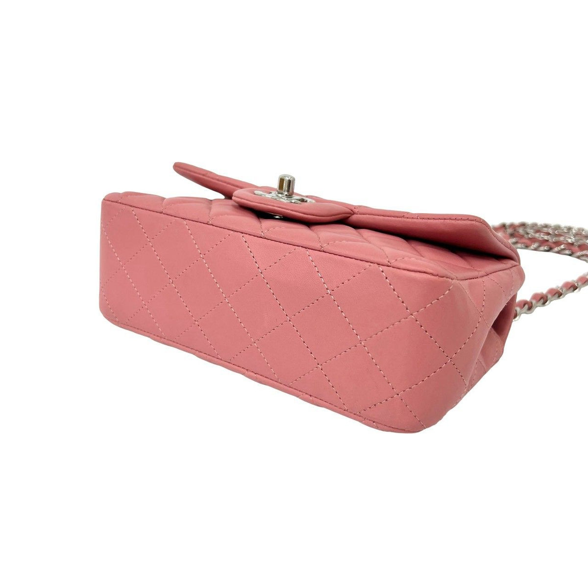 Chanel Quilted CC Logo Lambskin Leather Chain Shoulder Bag Pink — view 8