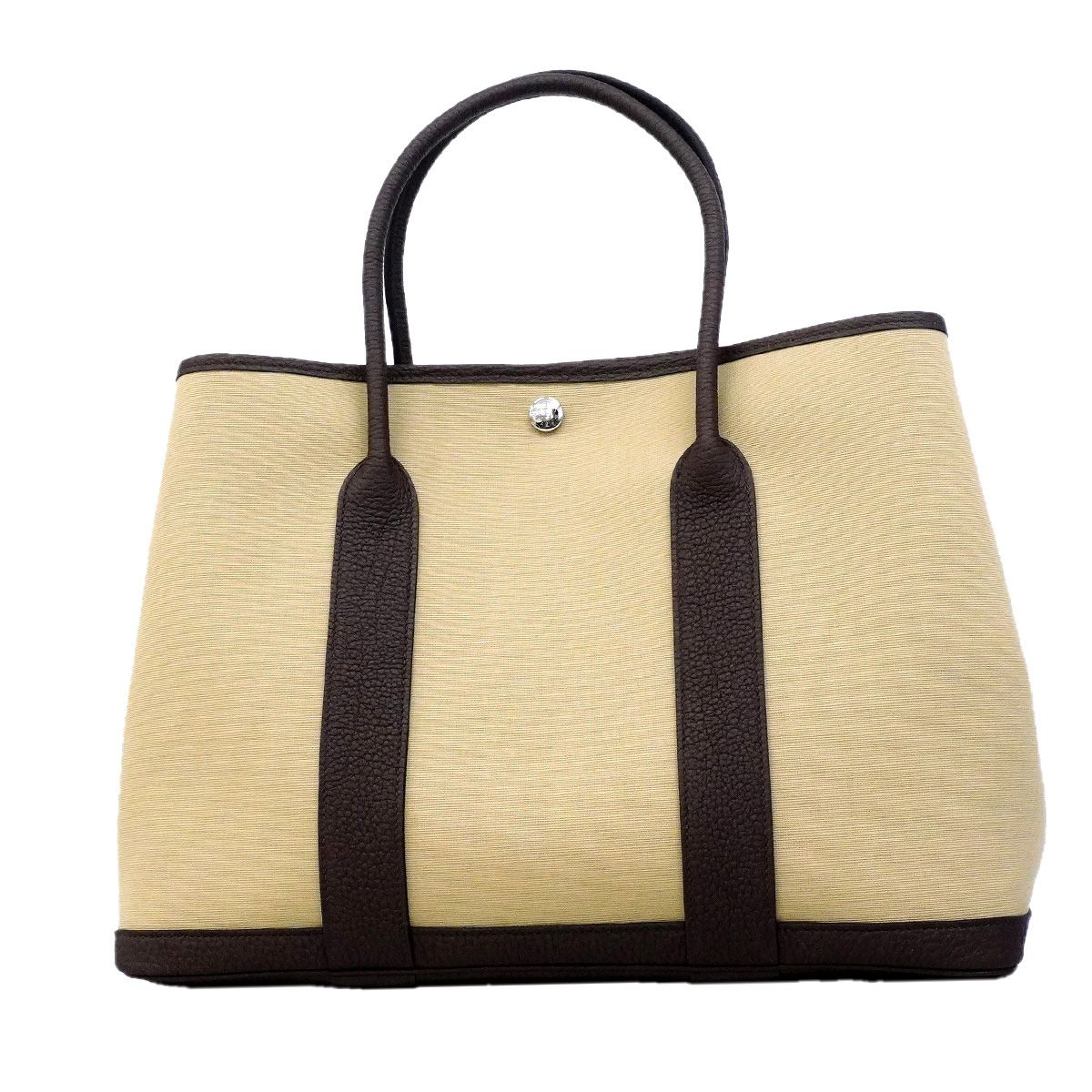 Hermes Tote Bag Garden Party PM Toile Officier Beige Rouge Sellier Silver — view 6